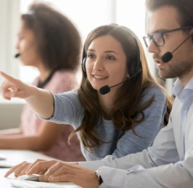 Two call center agents working