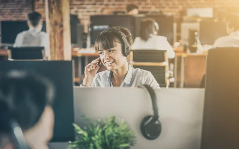 Call center agent smiling