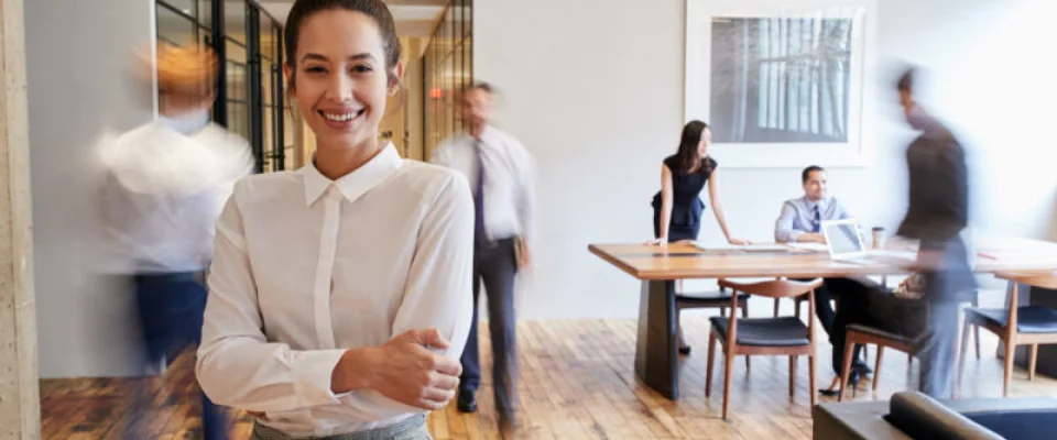 Front view of a young businesswoman