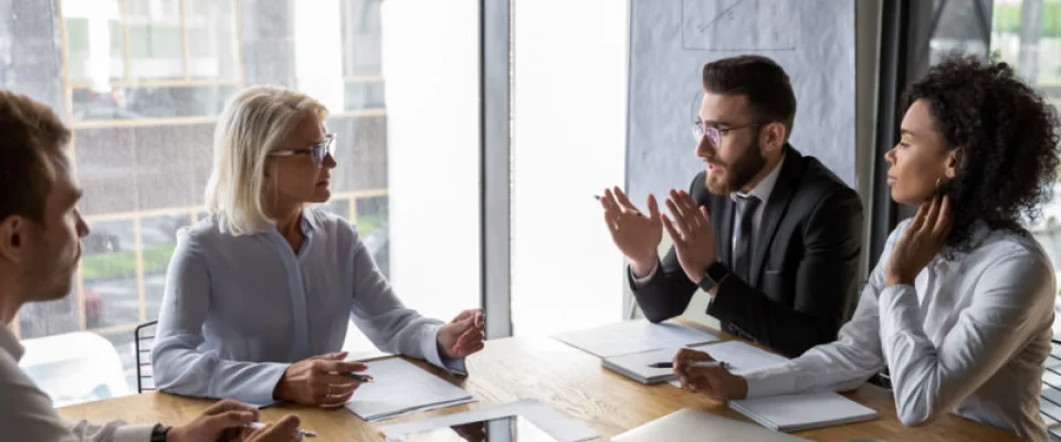 group of professionals in a meeting