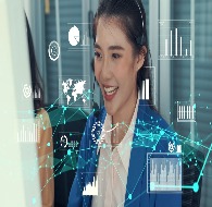 Customer support agent wearing a headset, with digital analytics dashboards overlay highlighting Back-Office BPO Services.