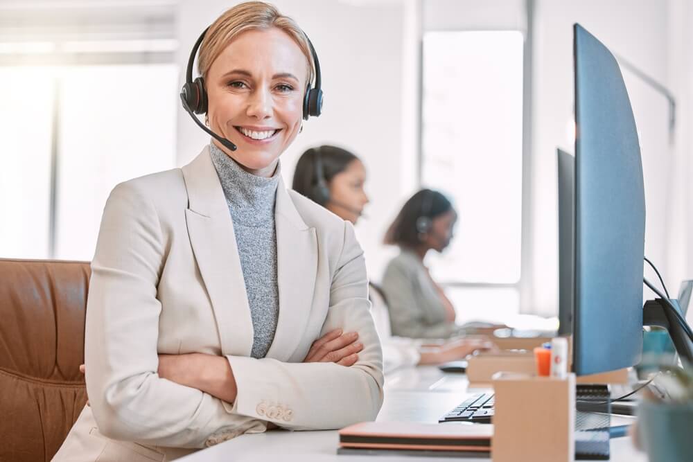 Female call center agent works with property management and leasing - best BPO partner for real estate.
