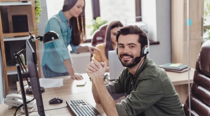 BPO call center agent handles facilities management for a client.