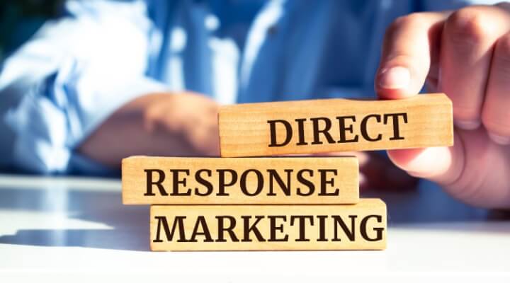 Wooden blocks with words 'DIRECT RESPONSE MARKETING'. Business concept, business process outsourcing for direct response and conversions.