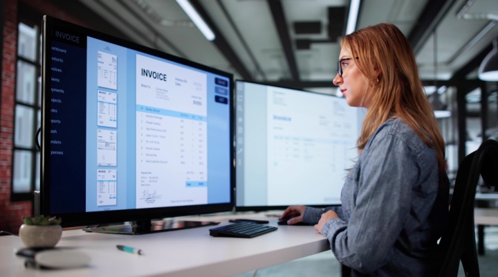 Woman managing medical billing and bookkeeping at a BPO services top outbound call centers.
