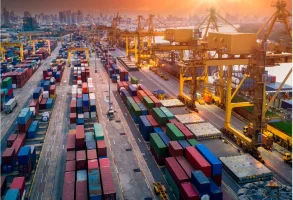 High angle view of shipping containers.