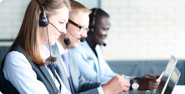 Profile of happy call center agents working