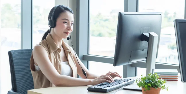 Asian female in an office.