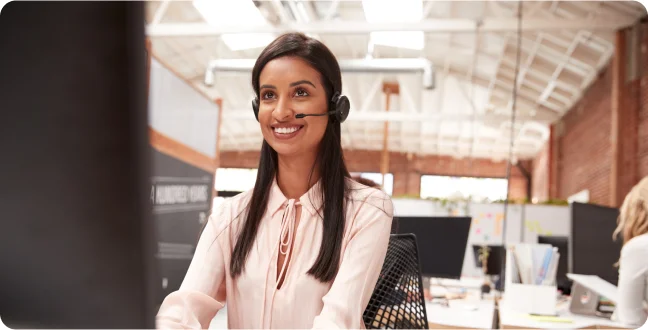 Female customer service agent smiling
