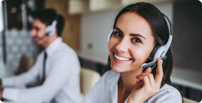 Support female representative in a call with male representative in the background